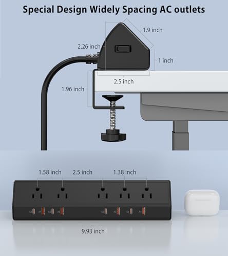 Image of Jgstkcity Desk Clamp Power Strip USB C 65W,8 USB,10FT Cable,Black | 4 USB-C Ports,Fit 1.96'' Tabletop,1875W Extension Cord,ETL Listed,Outlet Extender Desk Organizer,Office,Gaming,Dorm