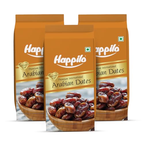 Image of Happilo Premium International Arabian Dates 500g (Pack Of 3), Healthy snacks, Dry fruits, Khajoor, Khajur, Rich in Fiber, Vitamins and Minerals, Naturally Sweet, Soft and Full of Flavor
