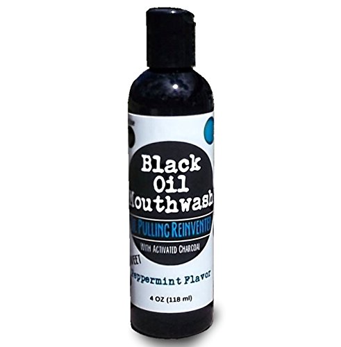 Black Oil Mouthwash for Oil Pulling, Sweet Peppermint, 4 oz, w/...