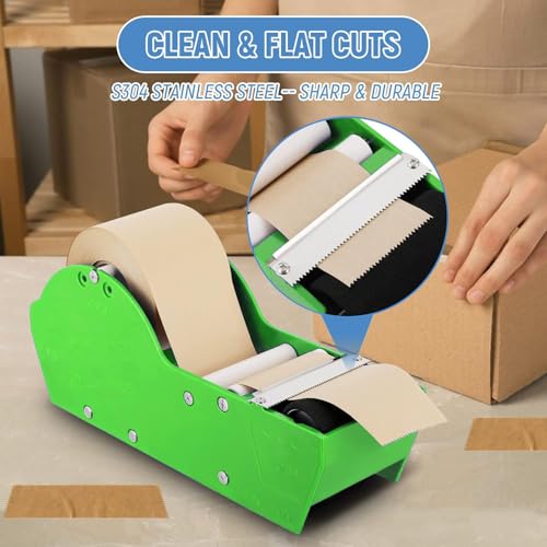 Frifreego Water-Activated Tape Dispenser, Manual Kraft Gum Tape Dispenser, Width Adjustable 1.18-3.15\", Light Weight & Portable Packing Tape Dispenser Set, Green