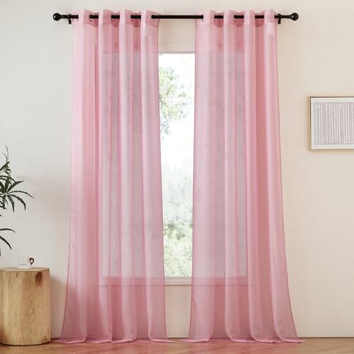 Image of NICETOWN Soft Sheer Pink Curtains 96 inches Long for Bedroom, Grommet Airy & Breathable with Light Filtering Window Treatments for Princess /Party, W54 x L96, 2 Panels
