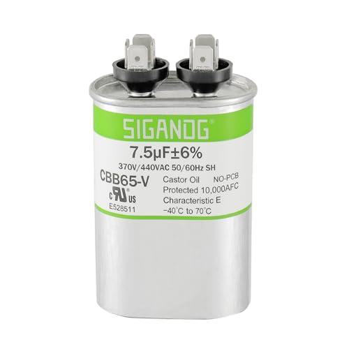 SIGANDG 7.5uF 7.5 MFD 370V or 450V CBB65 Run Start Capacitor 7.5 uF 370 450 Volt VAC for Condenser Straight Cool or Heat Pump Air Conditioner