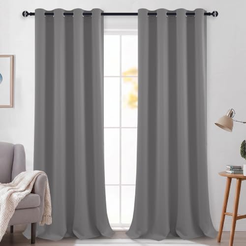 DWCN Blackout Curtains for Bedroom - Thermal Insulated Light Blocking Eyelet Window Curtains for Living Room 55 x 96 inch Length，Grey，2 Panels