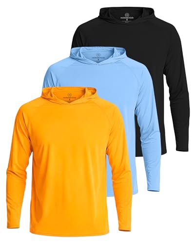 Image of 3 Pack Men's Rash Guard Hoodie Long Sleeve Shirts Sun Swim Fishing Sports