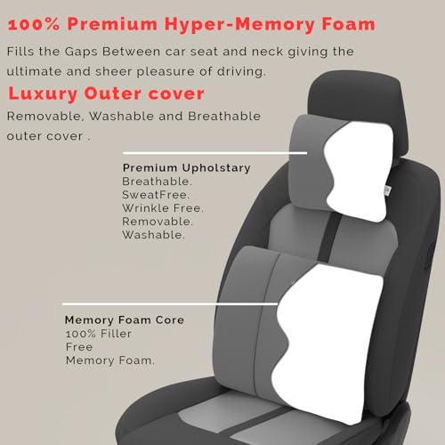 Image of MRRON Series Memory Foam Neck Rest & Extra Lumbar, Relief Pillow, 100% Soft Memory Foam Pillow, Adjustable Strap, Cervical Support for Car Seat. (Grey, Lumbar)