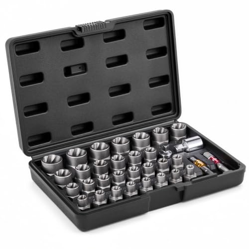 Miniatura 9 de Vevor Extractor De Pernos Y Tuercas 29 Piezas Extractores De Pernos De 6 Mm A 10 Mm Y 10,5 Mm A 19 Mm Herramientas De Extracción De Pernos Rotos De Acero Cr-Mo Con Estuche Para Quitar Pernos Rotos