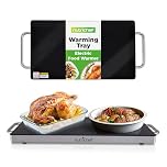 NutriChef Food Warmer Buffet Server – Electric Warming Tray Hot Plate for Parties & Catering, Glass Surface Keeps Food Warm, 50 cm Size with Stay-Cool Handles