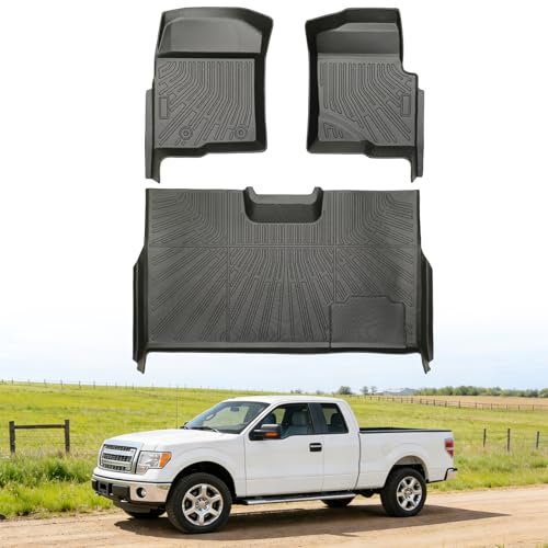 Floor Mats for Ford F-150 F150 SuperCrew/Crew Cab with 1st Row Bucket Seats 2010-2014 (Not for SuperCab or Regular Cab) Heavy Duty TPE All Weather Protection Waterproof Non-Slip (Two-Row Floor Mats)