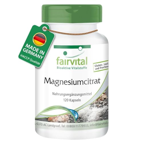 Fairvital | Magnesium Kapseln - 120 Kapseln - HOCHDOSIERT - 100mg elementares Magnesium pro Kapsel - aus Magnesiumcitrat - VEGAN Fairvital | Magnesium Kapseln - 120 Kapseln - HOCHDOSIERT - 100mg elementares Magnesium pro Kapsel - aus Magnesiumcitrat - VEGAN