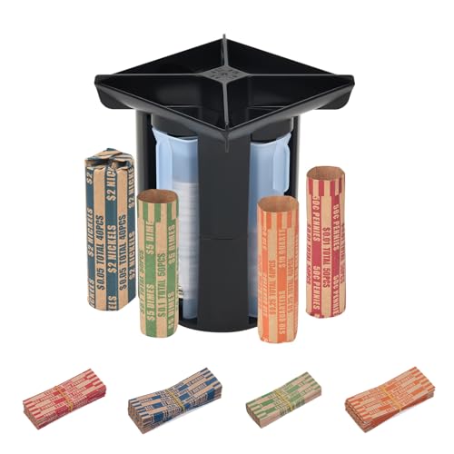 Coin Counter, Coin Sorter Tube, 4-in-1 Coin Sorter and Wrapper Machine, Change Counter Machine Coin Roller with 80 PCS Coin Wrappers