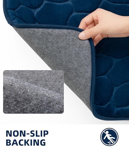 Image of YIHOUSE Memory Foam Bath Mat Cobblestone Bathroom Rugs Super Water Absorbent Bath Mats for Bathroom Machine Washable Bath Rugs(17x24,Dark Blue)