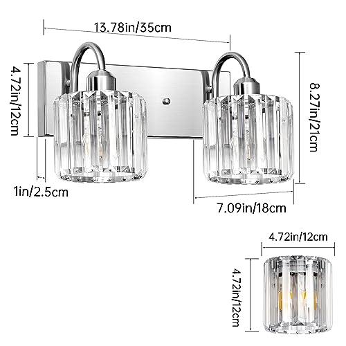 Image of Bathroom Vanity Light, Modern, Brushed Nickel, 2 Light, 13.78x7.09x8.28 inches, Wall Mount, Non Removable, Indoor, E26 Socket, Dimmable, LED