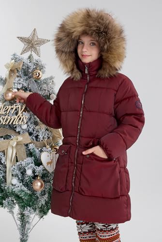 maoo garden Girls Puffer Winter Coat Faux-Down Heavyweight Snow Parka Fuzzy Fur Lining Hood Water-Resistant Long Jacket3