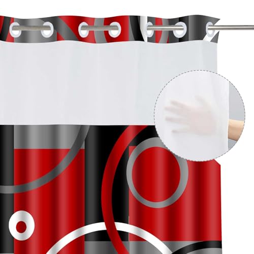 Rideau de douche sans crochet moderne abstraction géométrique rouge 180 cm - 5