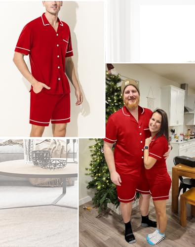 Image of SWOMOG Mens Pajama Sets Short Sleeve Sleepwear Button Down Loungewear Soft Modal Lounge Pjs with Pockets S-XXL