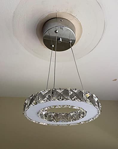 Image of Modern Crystal Chandelier 8.5 inch Ring Hotel Dining Room Living Room Chandelier LED Light Fixtures Hanging Ring Foyer Bedroom Pendant Lights (8.5 inch Diameter, White)