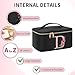 OCHEAL Initial Makeup Bag,Monogram Make up Bag Black Travel Makeup Organizer Case Beauty Toiletry Cosmetic Bag with Brush Holder, Trendy Stuff Personalized Gifts for Women and Girls-D