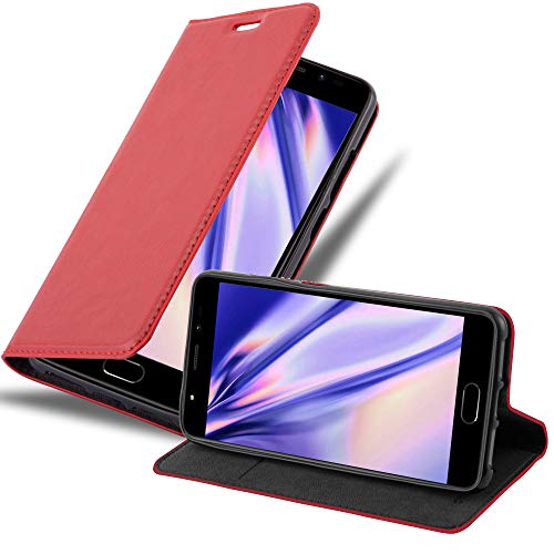 cadorabo Coque pour WIKO U Feel Prime en Rouge DE Pomme - Housse Protection avec Fermoire Magnétique, Stand Horizontal et Fente Carte - Portefeuille Etui Poche Folio Case Cover