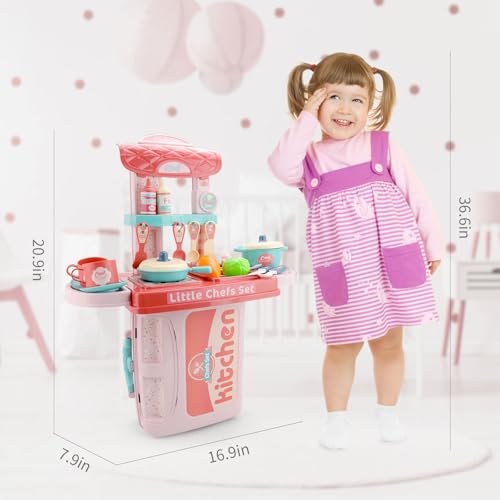 Image of Kitchen Set for Kids Girls Toys | Kids Kitchen Play Set with Lights & Sound | Pretend Cooking Role Play Toy Set for Girls & Boys (WD-P35)