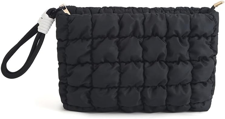 Necessaire de maquiagem acolchoada com zíper DOB SECHS, preta, com alça removível