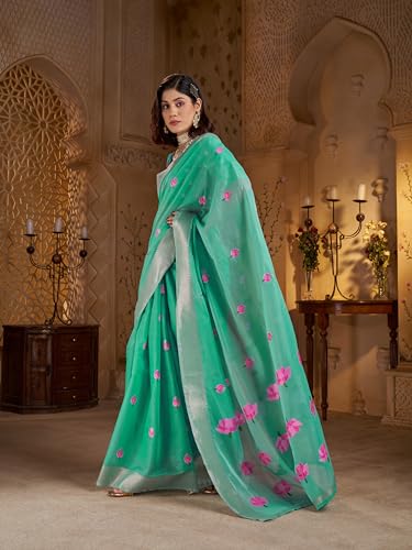 Image of SWORNOF Womens Linen Silk Saree | Saree for Women With Unstitched Blouse | Saree with Blouse Piece | Soft and Skin Friendly