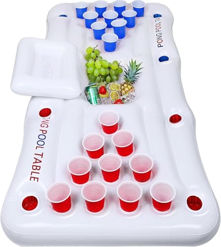 Triumpeek Inflatable Pool Game Table Float with Cooler, 6FT Floating Water Activity Center, Multi-Use Pool Lounge for Social Gatherings & Family Fun (Cups & Balls Not Included)