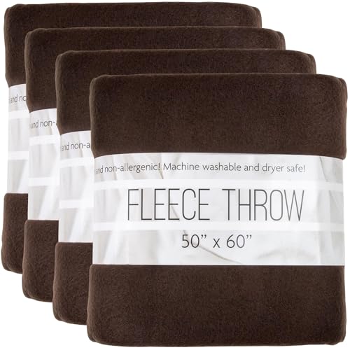 (24 Pack) Bulk Fleece 50x60 Throw Blankets for Wedding Favors, Homeless Women, Men, Homes, Bed, Sofa, Couch, Office, Pet Blankets, Travel | Soft Warm Lightweight Throw Blankets in Bulk (Brown)