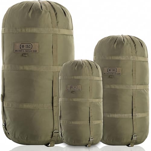 M-Tac Compression Stuff Sack for Sleeping Bag Military Water Resistant Compression Bag Lightweight Nylon Compression Sack for Travel, Camping, Hiking, Outdoor (Olive, M - 12 Liters)