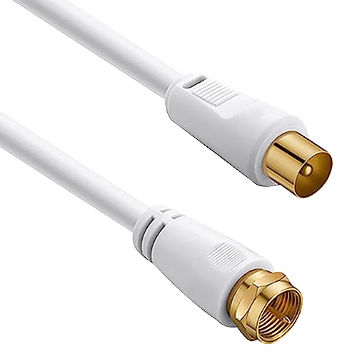 tunghey RG6 Coax Cable, PAL to F-Type TV Cable Wire, High-Speed Internet, Broadband and Digital TV Aerial, Antenna Wire for TV DVD VCR Sky Virgin and More (1.8M)