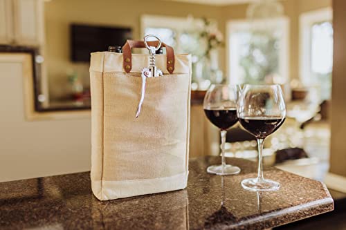 PICNIC TIME Sacola de vinho isolada com 2 garrafas de juta Pinot e bolsa de presente, bege