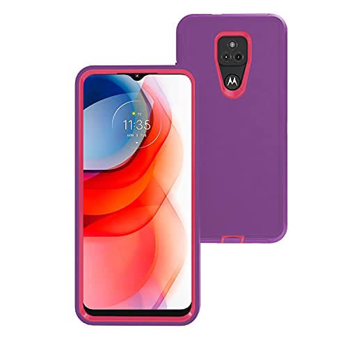 Moto G Play 2021 Case,with External HD Screen Protector,Shock-Absorption Flexible TPU Bumper Cove Soft Rubber Protective Case for Motorola Moto G Play 2021 (Purple/red)