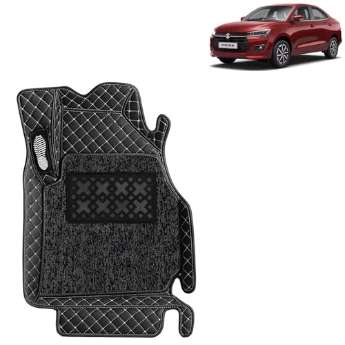 Image of KINGSWAY Accessories Premium 7D Car Floor Mats Only Compatible with Maruti Suzuki Dzire Year 2024 Onwards All Model, Set of 3 Pcs, 100% Waterproof & Washable Luxury 7D Car Foot Mats, Classic Black
