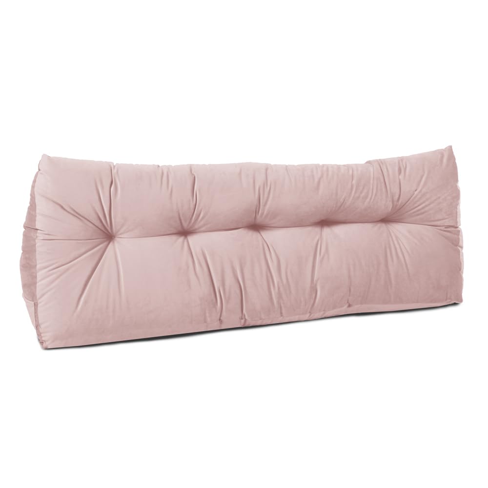 Lancashire Textiles Pink 20 X 50 X 150Cm (King Bed) Luxury Velvet Triangular Wedge Bedroom Headboard Cushion - Headboard Bolster Support Pillow For Bed, Sofa, Chair - Made In Britain