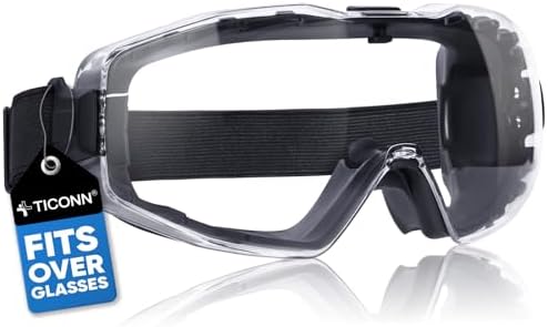TICONN Anti-Fog Safety Goggles, Adjustable Safety Goggles Over Gl...