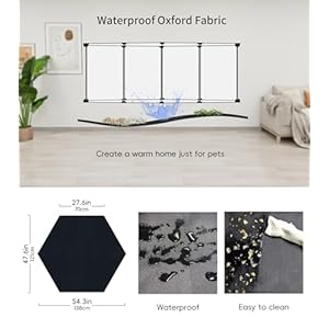 DIY Hexagon Pet Playpen with Waterproof Washable Mat, Small Animal Pen, Pet Fence Indoor, DIY Enclosure for Hamsters, Guinea Pig, 12 pcs panels (L – 49.6″ x 16.1″, Plastic)