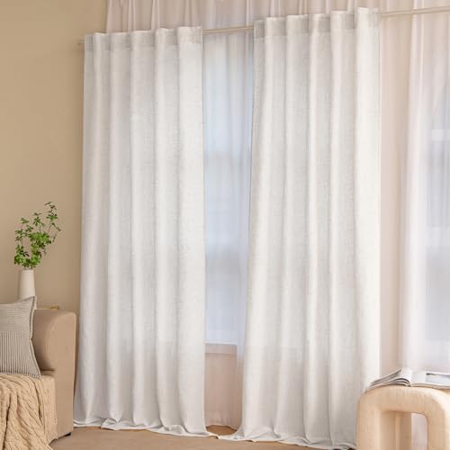 MIULEE Gardinen Vorhänge für Wohnzimmer und Schlafzimmer modern Halbtransparent Stores Linen Weiß 122x140 cm