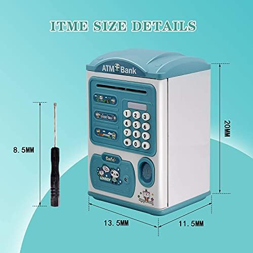 Money Box for Kids,Electronics ATM Piggy Bank Money Bank Money Saving Box with Password&Fingerprint Auto Scroll Music Function Gifts for Girls Boys Children(Blue)