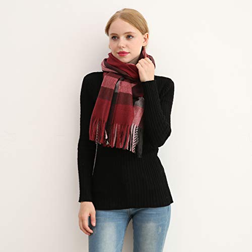 Longwu Donna Morbida Sciarpa In Lana Di Cashmere Grande Scalda Pashminas E Avvolgente Coperta Con Stola Calda-Vino Rosso4 - 4