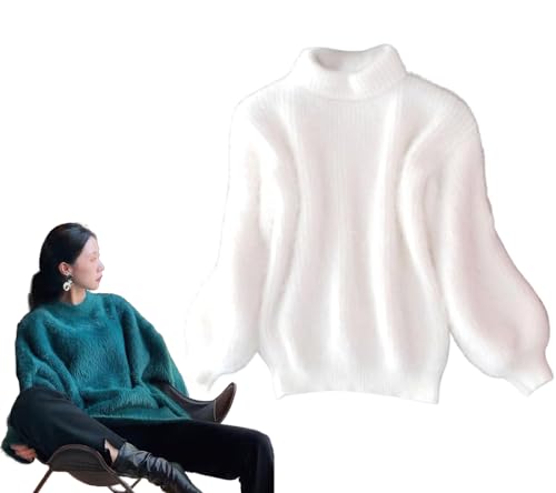 Lady Winter Angora Cashmere Blend Loose Warm Sweater, Fluffy Plush Jumper, Loose Solid Color Crewneck Knit Pullover Sweater