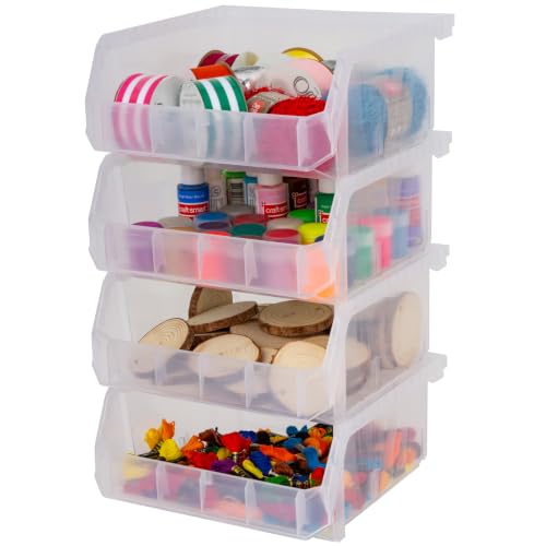 ReadySpace Medium-Wide Stackable Plastic Storage Bins, 4-Pack, Clear by ReadySpace - Used condition - US$41.79