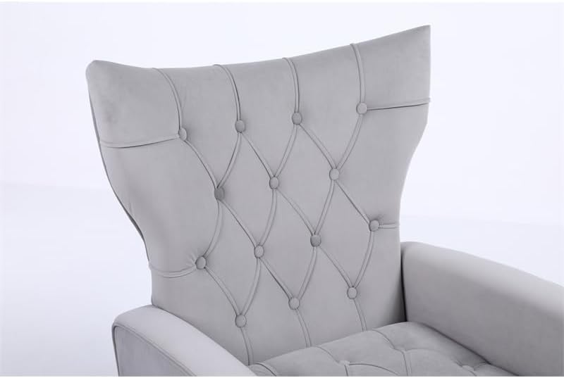 Miniatura 10 de Devion Furniture Silla decorativa tapizada de terciopelo de 29 pulgadas de ancho con cojín cuadrado y otomana en acabado gris y dorado