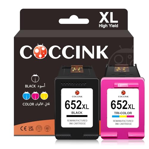 COCCINK 652XL Ink Cartridges for HP 652 Ink Cartridge for HP 652 XL HP652 for DeskJet 3775 3788 3789 3790 3835 4535 5075 High Yield Printer Ink Replacement Black and Color Combo Pack