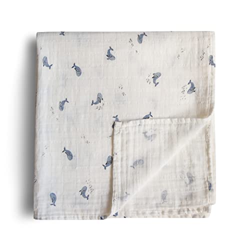 Image of mushie Muslin Baby Swaddle Blanket | 100% Organic Cotton (Whales)