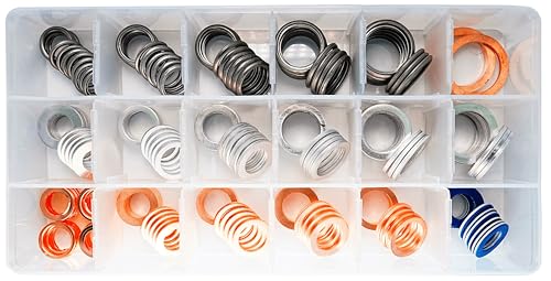 Image of 200Pcs 18 Sizes Master Oil Drain Plug Gasket Assortment Kit fit for Toyota Nissan Subaru Honda, Washers Seals Rings, Replace 11026-01M02 MD050317 803916010 90430-12031