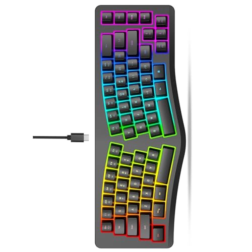 KAHDGSS 69 teclados mecánicos ergonómicos para juegos, cable desmontable USB C, modo retroiluminado, silenciosos, diseño de oficina, antighosting, para PC, teclados ergonómicos para juegos