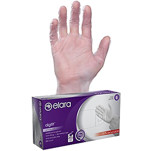 Elara FED203 Digifit Eco Friendly Elastipolymer Hybrid Glove, Phthalate Free, PVC Free, BPA Free, Latex Free, Powder Free, Food Service, Industrial, Janitorial, Large (Case of 1000),White