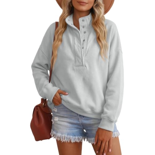 Woemn's Mockneck Sweatshirt Oversized Henley Collar Fleece Fall Sweatshirts - image 6
