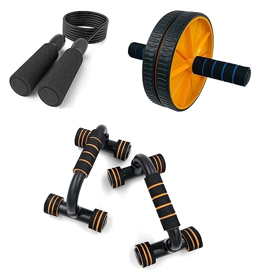 SIXTEEN Pushup Stand and Skipping Rope Combo Gym Exercise Equipment Set for Home Workout Abs Wheel Roller Exercise Equipment Gym Kit – Pack of 3 (B0CR462RF5) Amazon Price History, Amazon Price Tracker