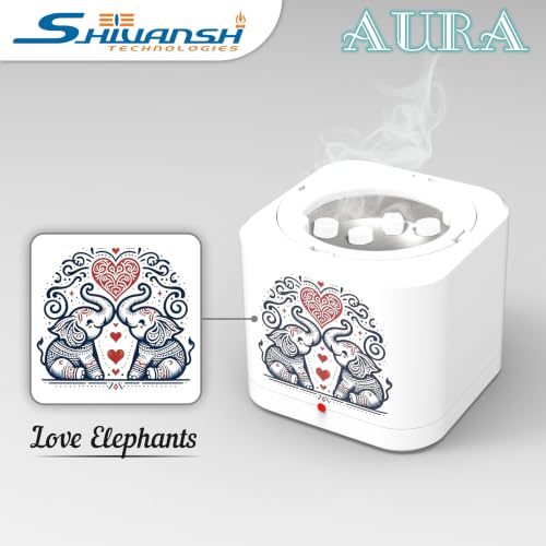 Image of Shivansh Technology Incense Holder Electric Kapoor Dani Camphor Diffuser Burner for Home | Karpuram Bakhoor Oud Aroma Oil & Dhoop Machine | Essential Oil Diffuser for Home (White) (Love Elephants)