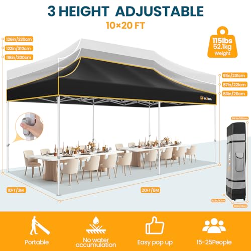 Image of Hoteel 10x20 Pop Up Canopy Tent, Heavy Duty Upgraded Hexagonal Steel Frame